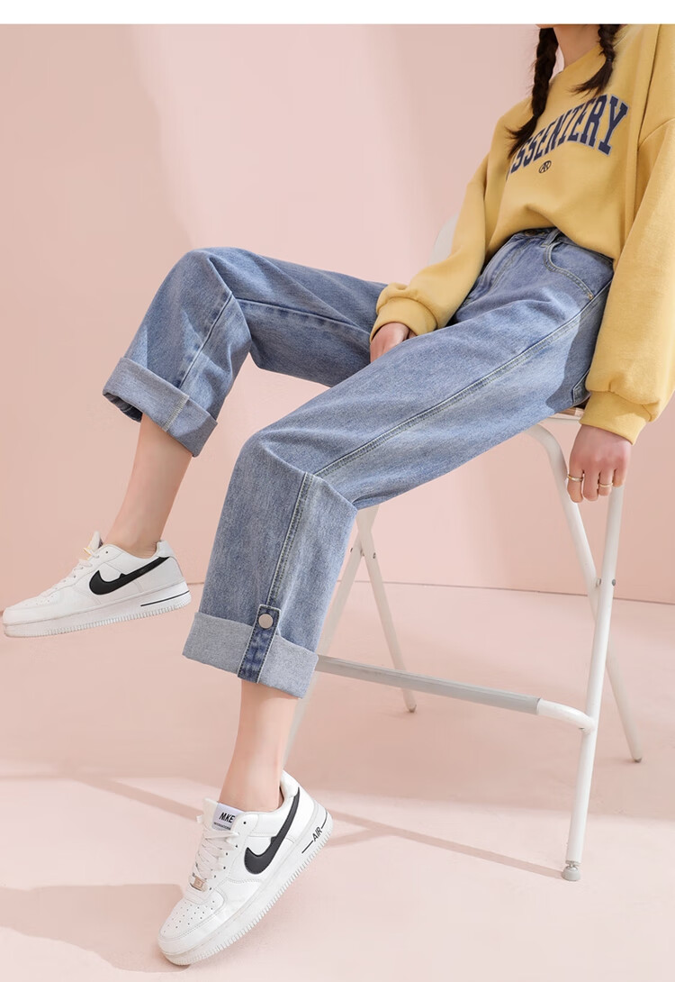 TonLion 2023 Loose Straight-Leg Jeans Wide-Leg High-Waist Versatile Casual Pants Light Denim Blue 26 18