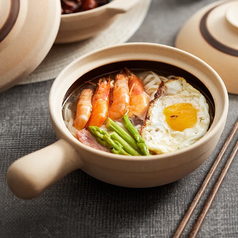 BW Ceramic Casserole Pot for Claypot Rice, Home Use Small Pot, Gas Stove Or Open Flame Compatible, Single Handle Heat-Resistant, 1.15L Large Capacity