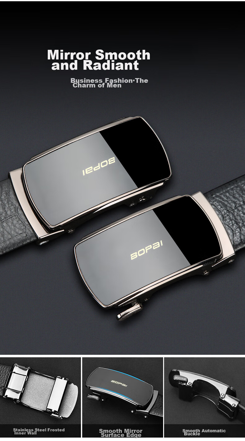 Bopai Genuine Leather Men's Belt with Automatic Buckle, Top-Grain Cowhide Waistband, Business Gift for Me 16