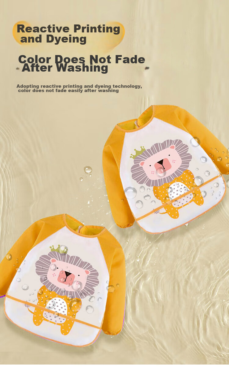 Aibaoshi Children's Apron, Spring And Autumn Long-Sleeve Style, Baby Eating Bib, Anti-Splash Clothing, Reverse Wear Drawing Apron, Yellow, S222 10