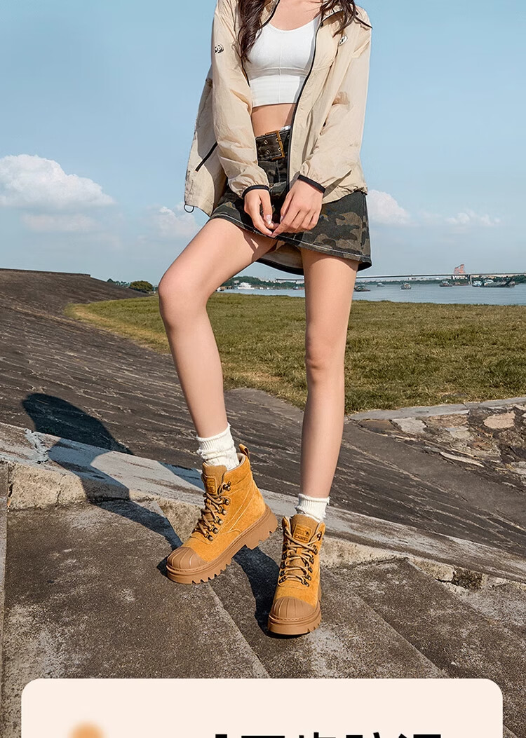 CAMEL Yellow Boots, Martin Boots for Men And Women, Outdoor Casual Work Shoes, High-Top Thick-Soled Versatile Footwear 3