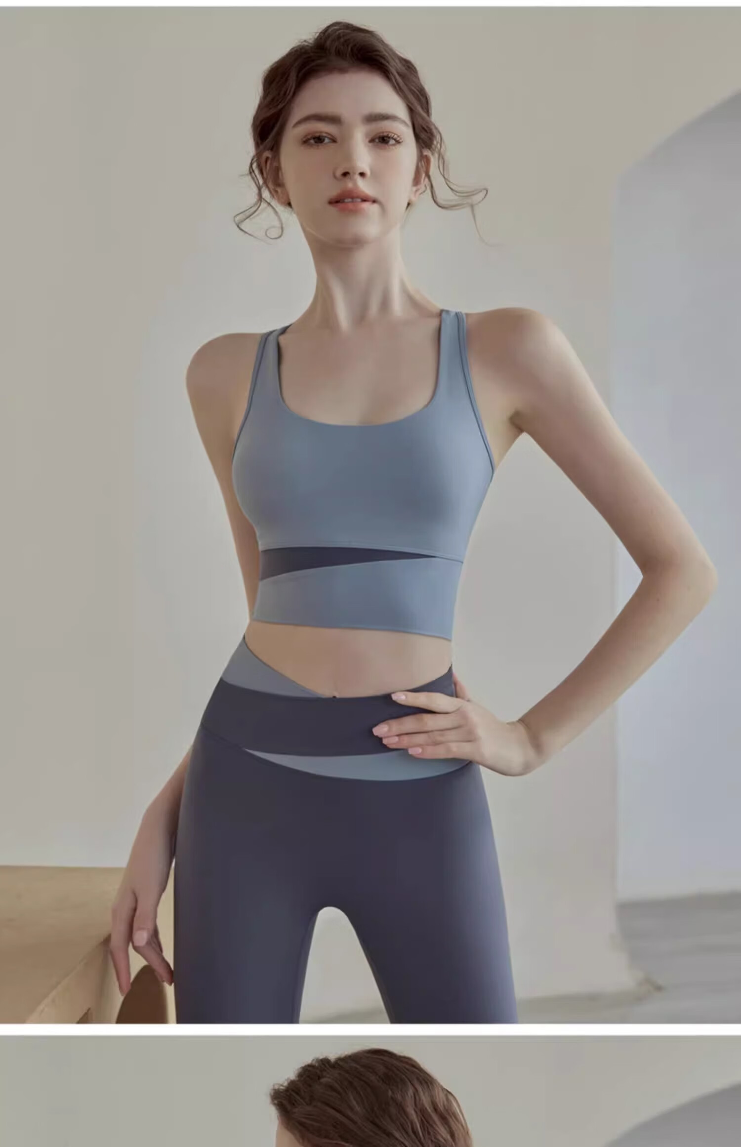 Youyou Women's Sports Bra, Anti-Shock And Anti-Sagging, Yoga Fitness Vest with Straps, Two-Piece Set J12010GY, Light Coffee, Size S 19