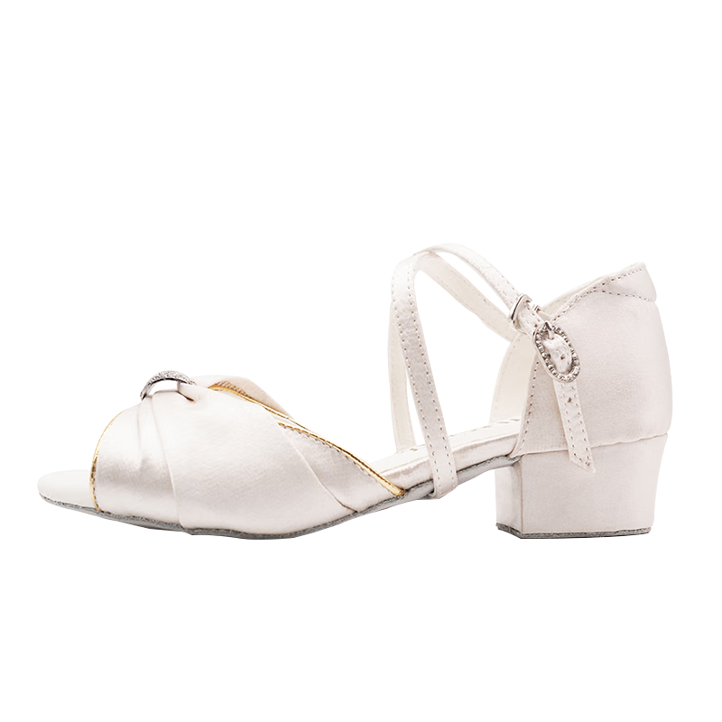 Sansha Children's Latin Dance Shoes for Girls, Soft Sole Ballroom Dance National Standard Dance Shoes Sandals, White, Size 30