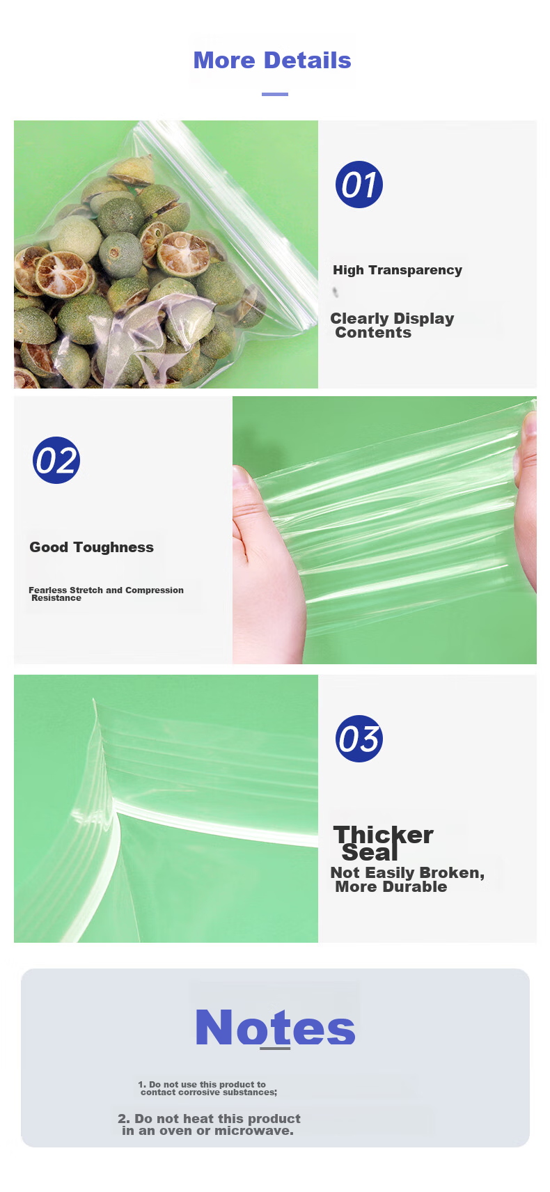 Yessel Food Self-Sealing Bags, Thickened No. 7, 14*20CM, 300 Pieces, Storage Sealed Packaging Bags 14