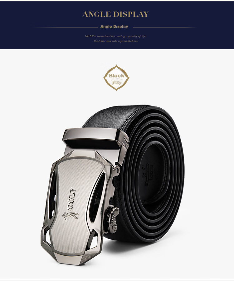 GOLF Leather Men's Belt, Durable Alloy Automatic Buckle, Jeans Waistband, Gift Box Set for Boyfriend Or Father 14