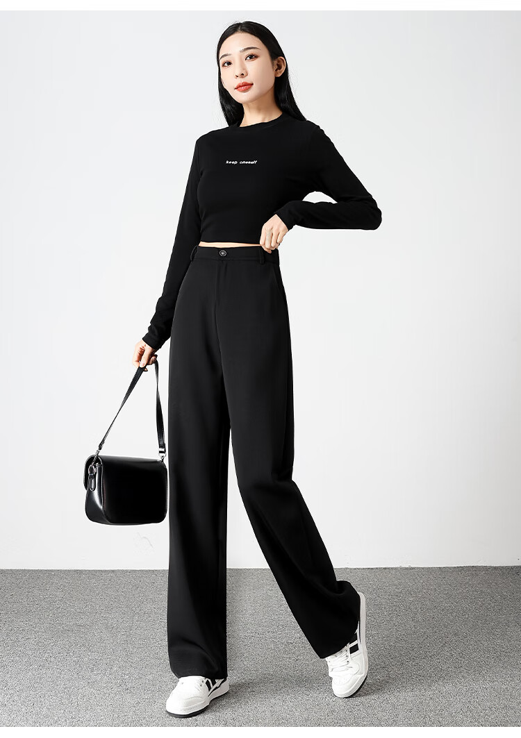 FitonTon Women's Suit Pants, Spring And Summer Slimming High-Waist Draping Floor-Length Trousers, Loose Straight-Leg Business Casual Wide-Leg Pants 17