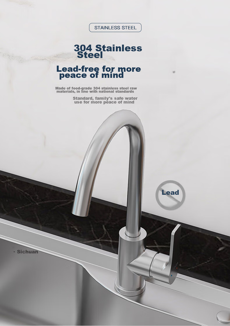 FAENZA Kitchen Faucet, Hot And Cold Sink, 304 Stainless Steel, Rotatable Sink Faucet, F5A9801SS 4