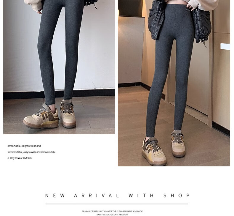 LangSha Ribbed Leggings for Women, Autumn Wear, High-Waisted, Slimming, Elastic Waist, Butt-Lifting, Calf-Slimming, Tight-Fitting Pants, Warm Cotton Trousers 36