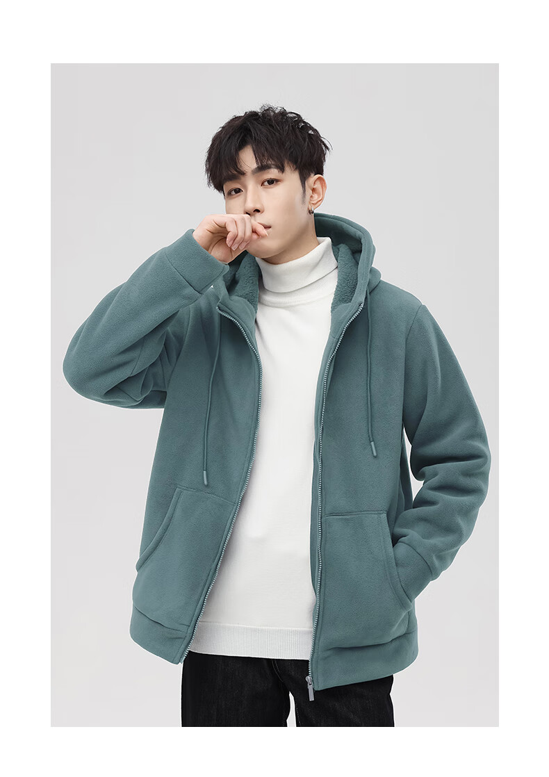 MiiOW Fleece Jacket for Men, Autumn And Winter New Trendy Versatile Outdoor Fleece-Lined Warm Casual Jacket Menswear 11