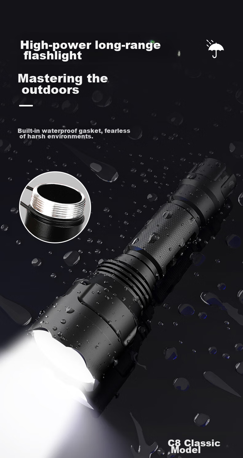 DP Flashlight, High Brightness, Long-Range, Multifunctional, Portable, Outdoor Patrol, Cycling, Self-Defense, Power Outage Lighting, Emergency Light -1512 1