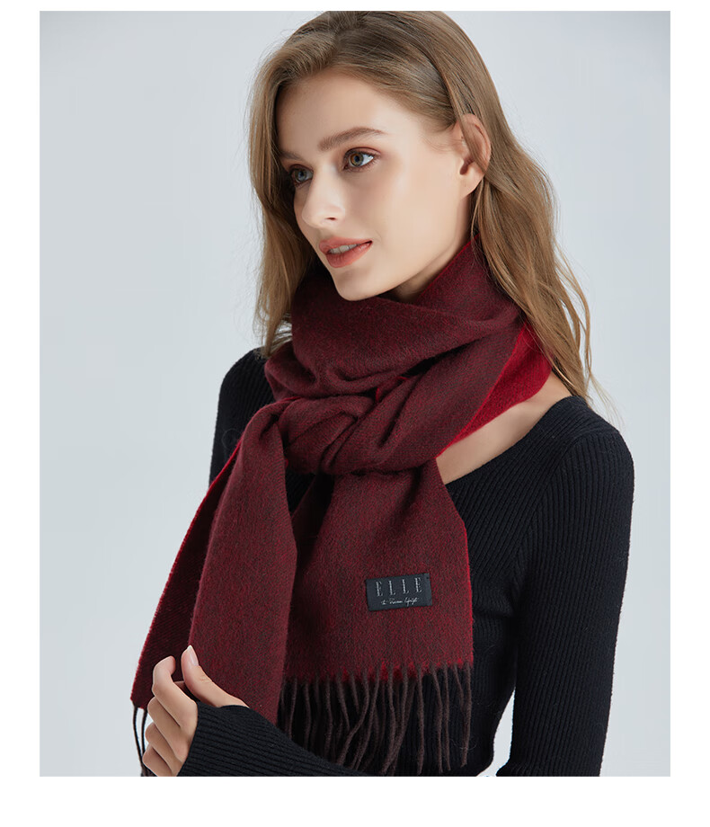 ELLE [Gift Box] 100% Wool Scarf for Women, Double-Sided Autumn And Winter Thick Warm Shawl Neck Wrap Gift Mid-Autumn Festival 12