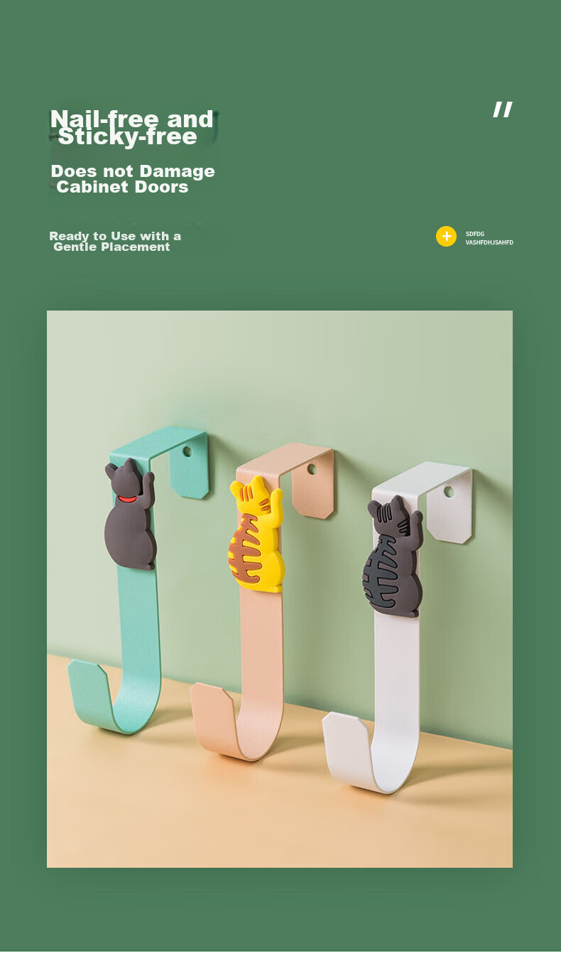 Fanyejia Door Hooks, Set of 4, Entryway Coat Rack, Over-The Storage Shelf, No Drilling Required, Cabinet Door Hooks, Cute Cat Design, Heavy-Duty Load-Bearing, for Student Dormitory Back-To Seaso 5