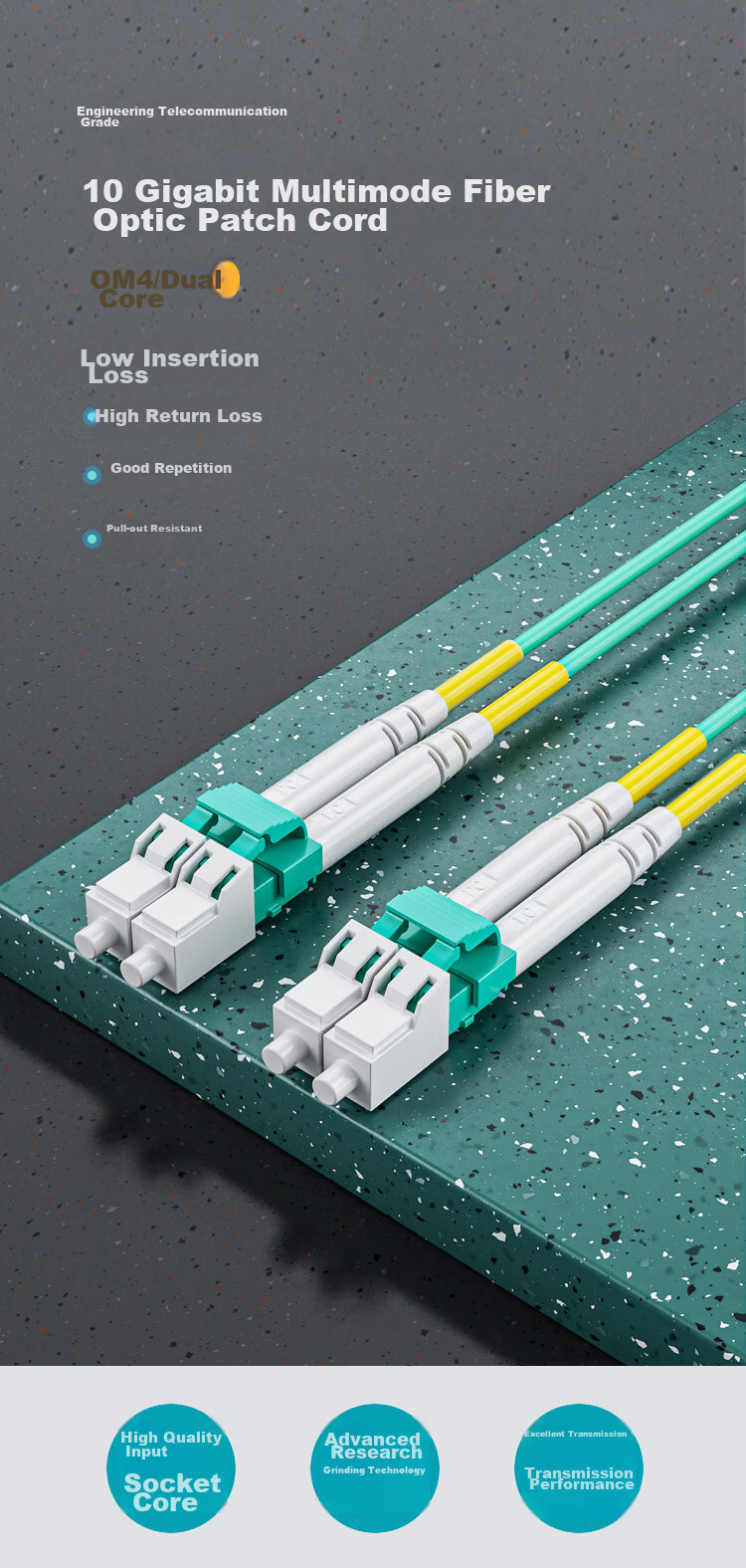 HAILE Fiber Optic Patch Cable, 10 Gigabit Multi-Mode LC-LC OM4 Pigtail, Low Smoke Zero Halogen LSZH Low Loss A-Grade Fiber Core, Data Center Optical Cable, 2 Meters, HJ-2LC 1