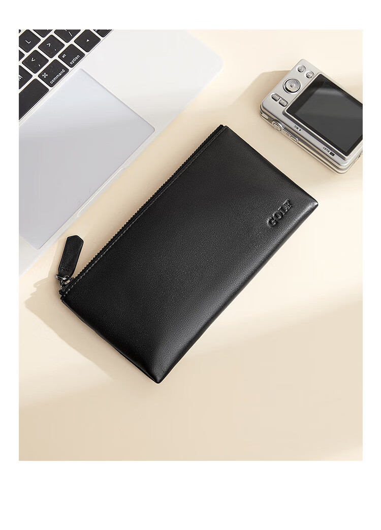 GOLF Men's Wallet, Top-Grain Leather, Multi-Card Slots, Long Wallet, Lightweight Bank Card Holder, Zipper Pouch, Leather Billfold, Gift Box Set 10