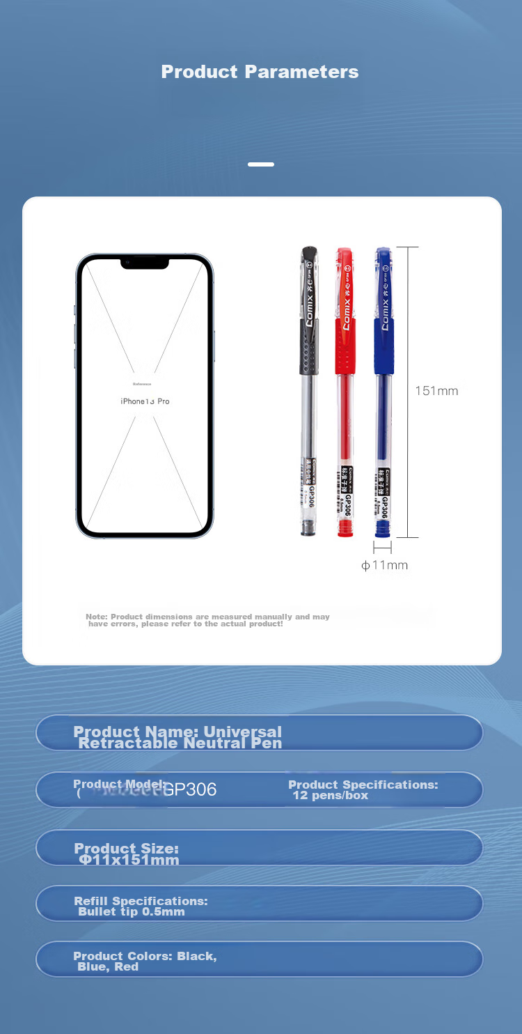 COMIX Black Gel Pen, Signing Pen, 0.5mm Office Pen, 12 Pens Per Box, Bullet Tip, Pull Cap 9