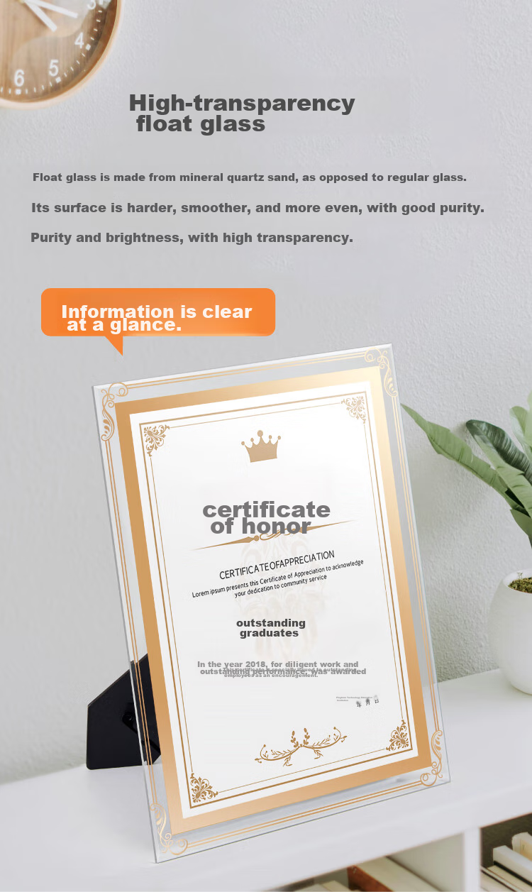DSB (Dishibi) A4 Crystal Certificate Frame, Award Display Frame, Photo Frame, Glass Display Stand, Honor Certificate Display Frame, Business License Original Frame, Silver Floral Style, 4S12 5