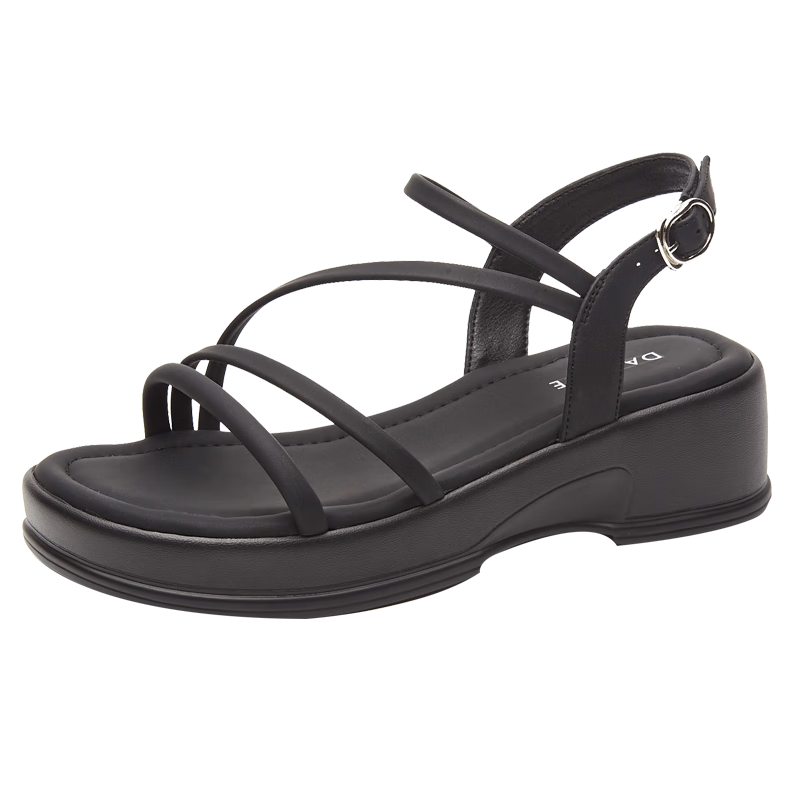 DAPHNE Fairy-Style Platform Sandals for Women, Wedge Beach Shoes with Ankle Strap Roman Sandals 4623303090 Black Size 36