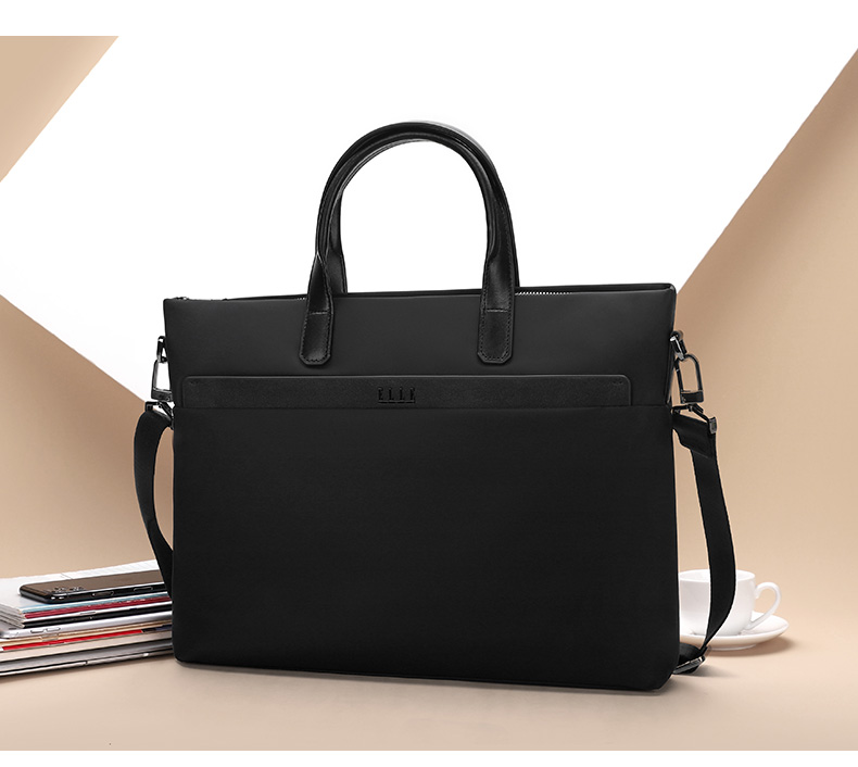 ELLE HOMME Business Men's Briefcase, Fashionable Canvas Crossbody Handbag, Casual 14-Inch Laptop Bag 02210 Black 5