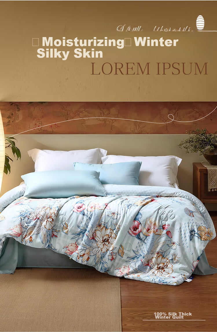 FUANNA Yumingshun 100% Silk Comforter for Winter, Single Warm Thick Duvet Insert, 4 Jin (2kg), 152*210cm, Gree 2