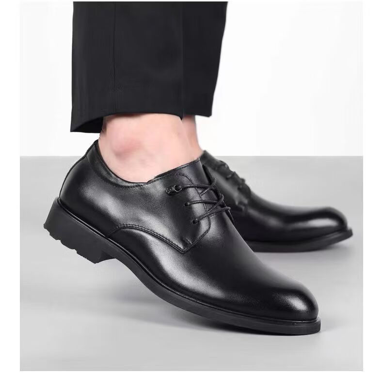 IQGD Men's Slip-On Leather Shoes British Business Casual Dress Lace-Up 5222 Black Size 44 5