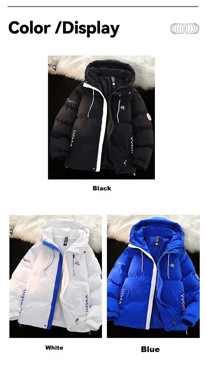 NASA MARVEL Cotton Jacket for Men, Winter Coat, Thickened Trendy Puffer Jacket, Sports Couple Style Cotton Padded Coat, White, 2XL 5