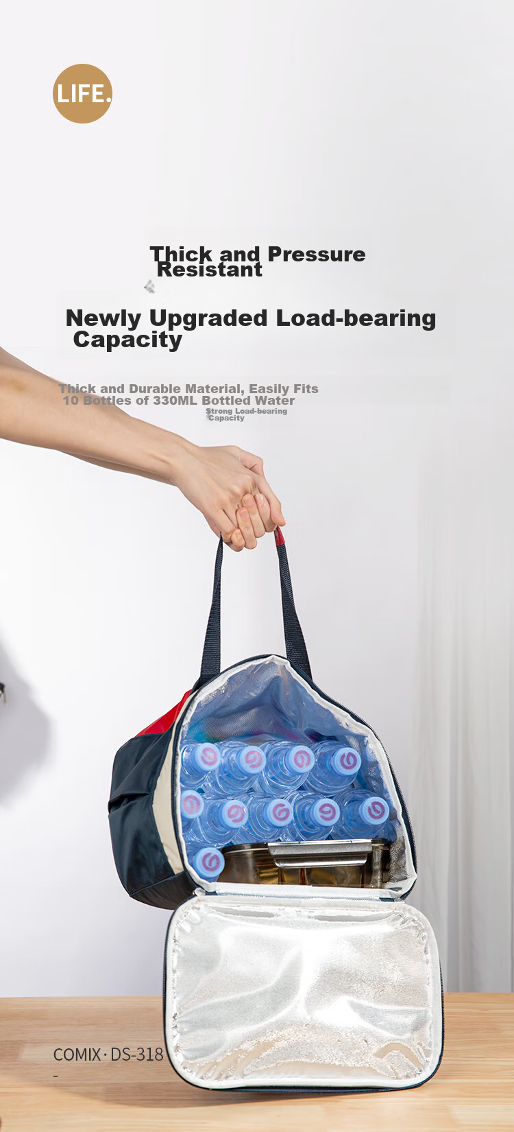 COMIX Zipper Bag, Portable Insulated Lunch Box Bag, Thickened Aluminum Foil Waterproof Lunch Bag, Office Worker Bento Bag, Handbag, Red And Blue Color Contrast DS-318 7