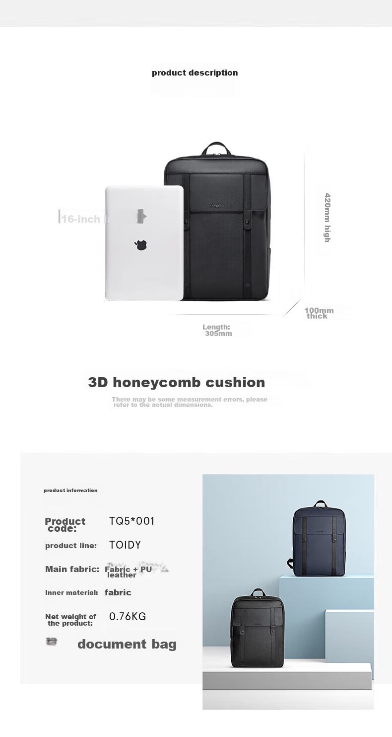Xinxiuli Backpack for Men And Women, Laptop Bag 16-Inch Korean Style Student Bookbag, Trendy Travel Bag TQ5 Black 7
