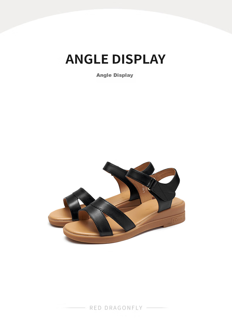 RED DRAGONFLY Genuine Leather Mom Sandals, Summer Comfortable Soft-Soled Shoes for Middle-Aged And Elderly, WTK23336, Beige, Size 35 10