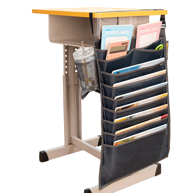 Deli Hanging Book Bag Desk Organizer, Upgraded Cross-Storage Desk Hanging Bag, Book Bag, Student Book Storage Solution, Thickened Version, Gray School Supplies