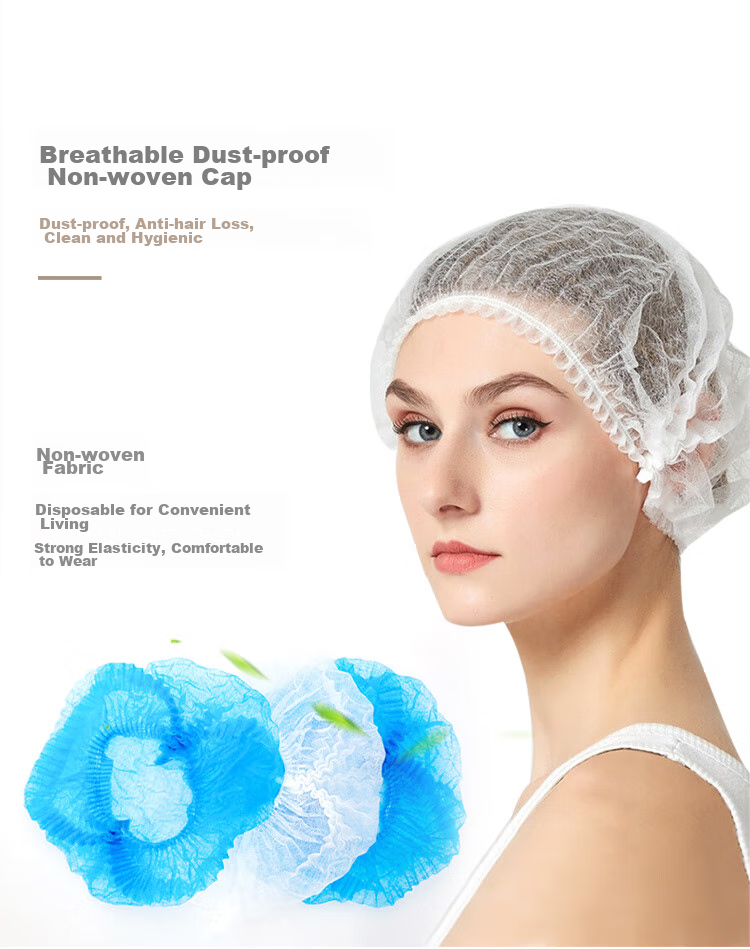 Ams Disposable Thick Non-Woven Cap Breathable Mesh Hair Cover for Kitchen Canteen Chef Dust-Free Workshop Work Hygiene Dust-Proof Head Cover for Men And Women, One Hundred Pieces, Blue 4
