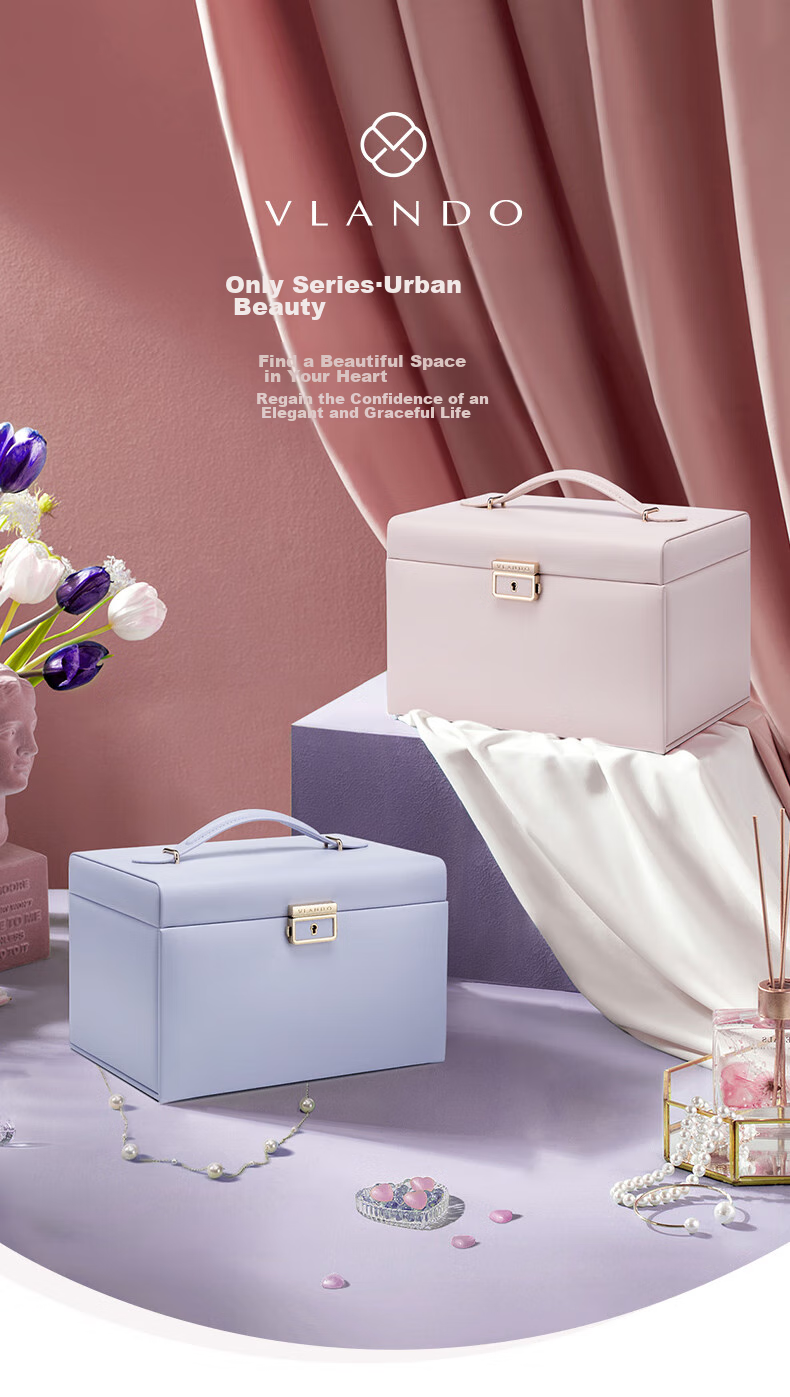 VLANDO Lockable Jewelry Box with Lambskin Pattern, High-End Luxury Large Capacity Storage Box, Wedding Gift, Mid-Autumn Festival Gift for Girlfriend 1
