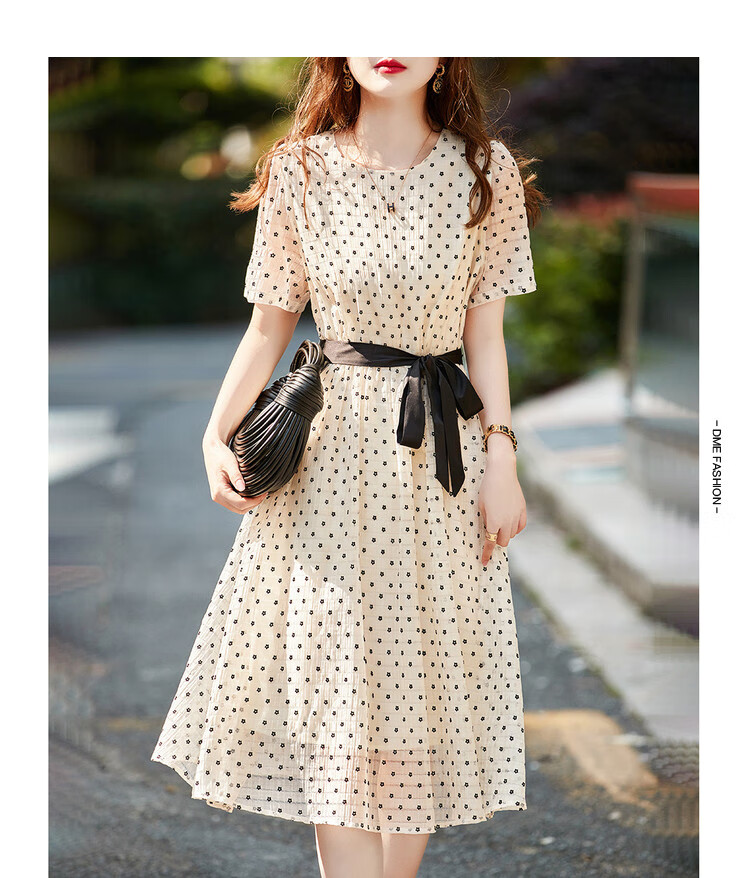 Dme [Puff Sleeve] Summer Flocked Floral Loose Dress for Wome 5