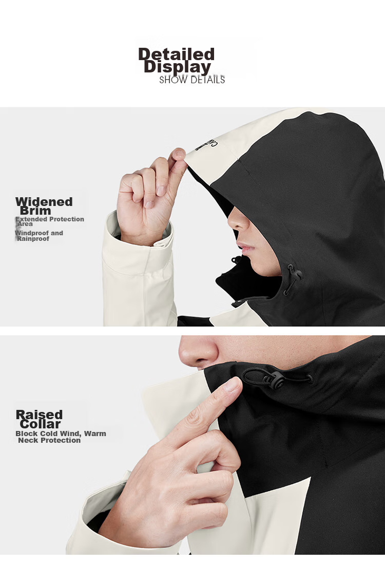 CAMEL Panda Series Three-In Waterproof Jacket for Women, Windproof, Water-Resistant, And Oil-Proof Color Block Coat AA1226a5452 36