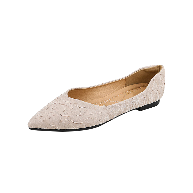 Pounise Women's Flats, Korean Style Versatile Elegant Shallow Mouth Large Size Boat Shoes Flat Soft Small Size Women's Shoes PQM-07 Apricot Color 37/235(1.5)