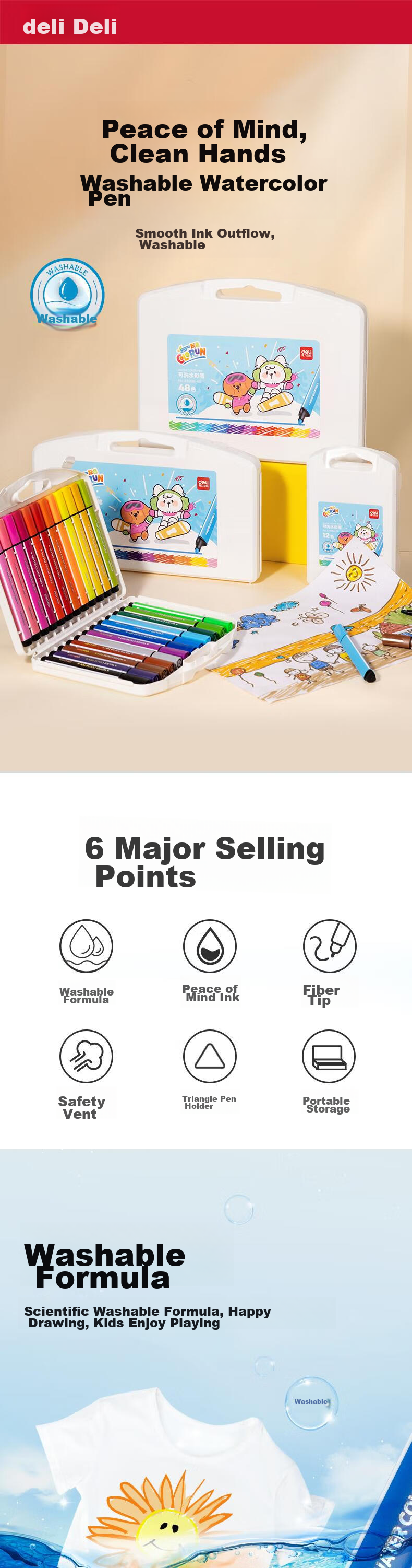 Deli 12-Color Double-Ended Watercolor Markers (Box), Washable, for Painting, Doodling, Coloring, Drawing, Children's Art Supplies, 70672-12 Watercolor Markers, Graduation Gift for Boys And Girls 2