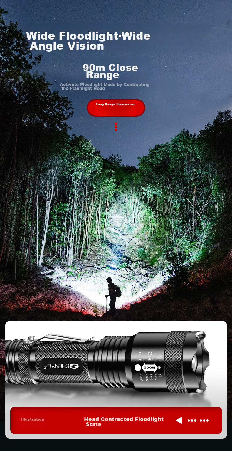 SHENYU Flashlight, High-Power Handheld Torch, Compact Mini Zoomable Long-Range Ultra-Durable Super Bright Outdoor Cycling Light 4