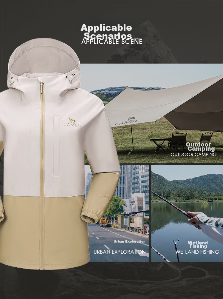 CAMEL Women's Triple-Protection Windproof And Waterproof Jacket, Spring And Autumn New Style, Hooded Casual Outdoor Coat 6