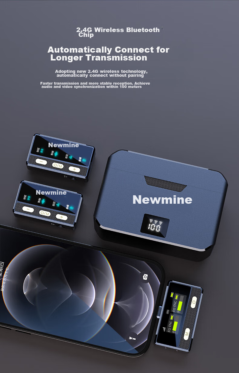 Newmine MC211 Wireless Lavalier Microphone, Live Streaming Recording Equipment, Outdoor Short Video TikTok Audio Pickup, Mobile-Specific Noise-Cancelling Portable Wireless Microphone, Lightning Versio 2