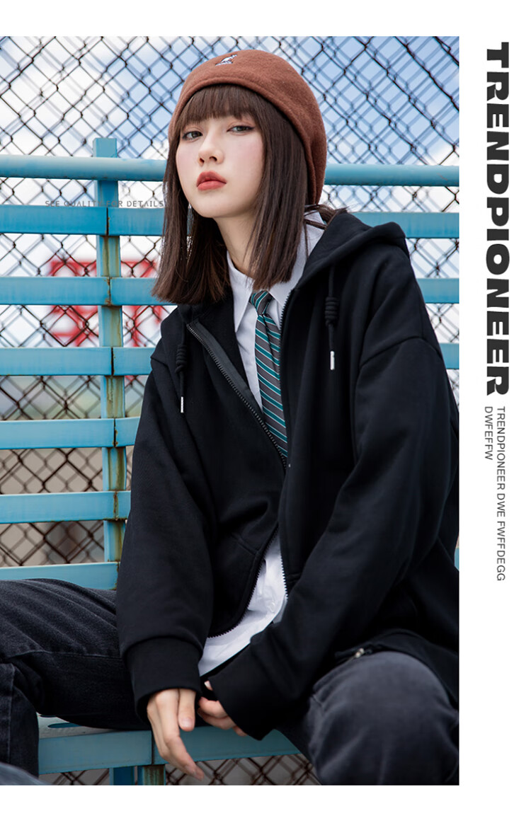 Jeanswest Hooded Sweatshirt for Women, Spring And Summer Zip-Up Cardigan, Loose-Fitting Simple Korean Style Casual Sports Jacket, Milk White, Size M 16
