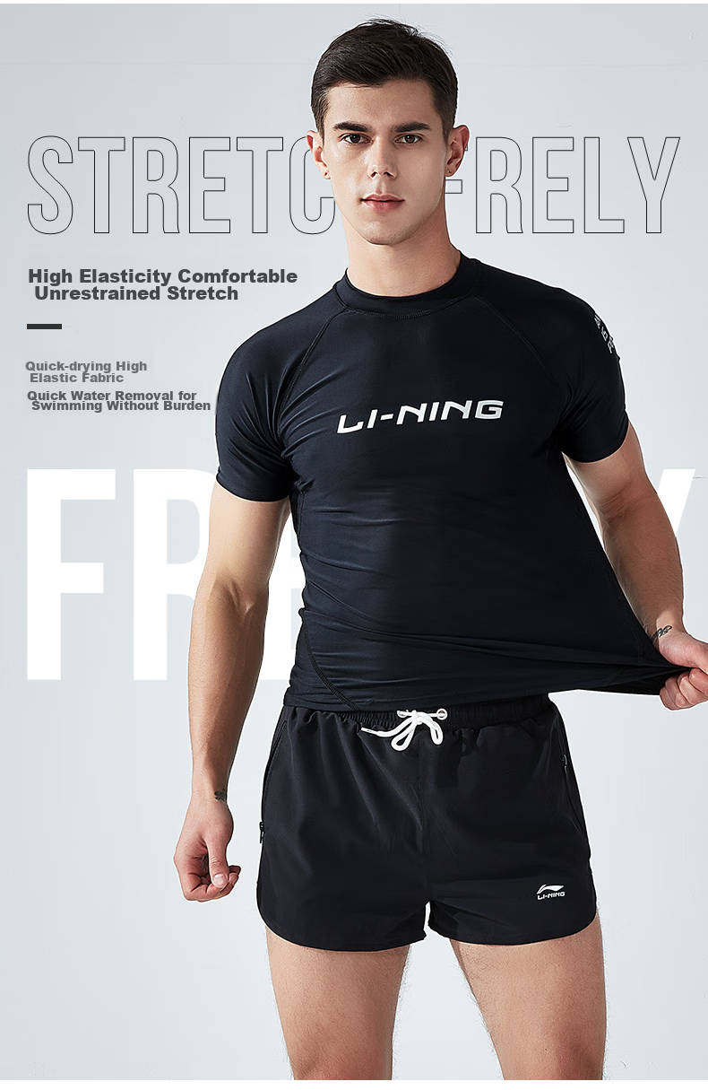 Li-Ning Men's Long-Sleeve Swimsuit Anti-Embarrassment Hot Spring Surfing Suit LSLR223, Long Sleeve Black, Size L 3