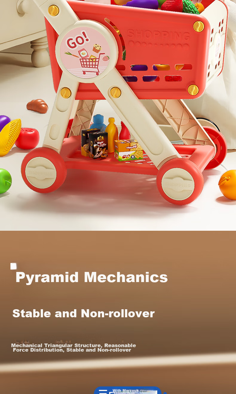 Dimoarch Shopping Cart Toy, Children's Pretend Play Storage, Realistic Fun Pushcart Simulation, Supermarket Vegetable And Fruit Set, 30 Pieces 3