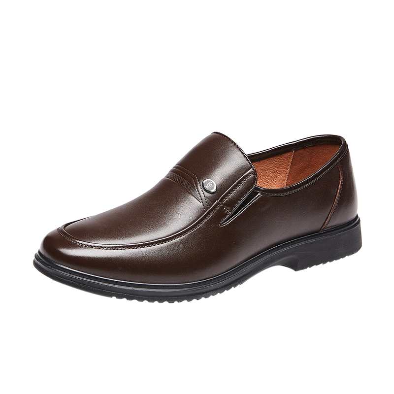 Kangnai Men's Leather Shoes, Round Toe Slip-On Formal Shoes, Lightweight Casual Business Shoes for Middle-Aged And Elderly Fathers, Size 41