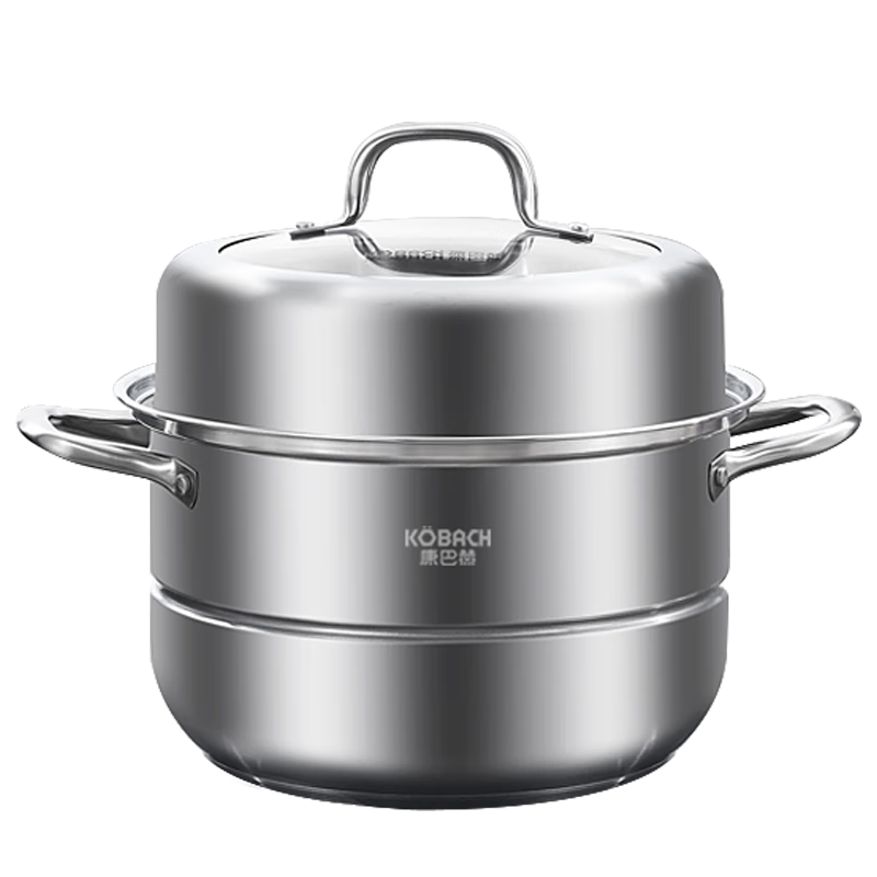 KBH 304 Stainless Steel Double-Layer Steamer Pot, Multi-Layered Bottom Large Soup Steamer, Multifunctional Cookware, 32cm, Compatible with Gas Stoves