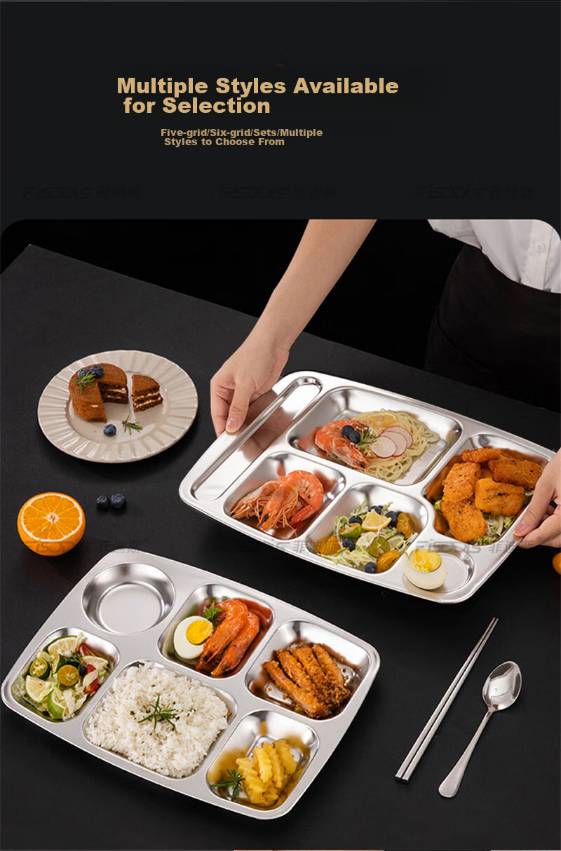 FISDDIS304 Stainless Steel 6-Compartment Commercial Fast Food Tray 350g 15
