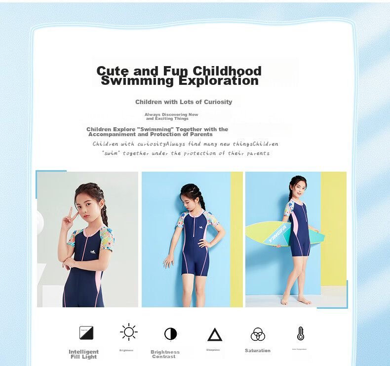 YINGFA Children's Swimsuit, Girls' One-Piece Swimwear for Big, Medium And Small Kids, Comfortable Quick-Dry Short Sleeve Swimsuit with Boyshorts, Suitable for Students, Hot Springs, Surfing And Swimming 2