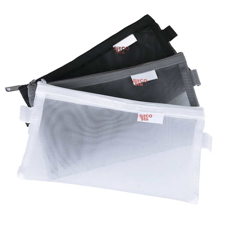 Sitoo Transparent Mesh Pencil Case for Exams, Zipper A63 Pack White Stationery Bag for Exam Room Use, Visible Portable Storage 9