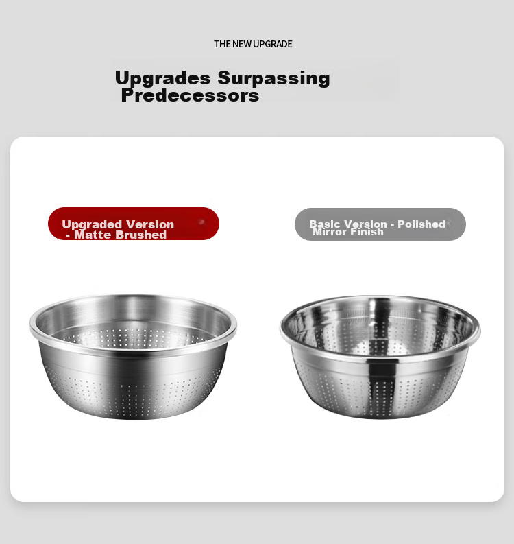 MAXCOOK 316L Stainless Steel Rice Sieve and Vegetable Basin, Thickened Draining Basin for Washing Rice, Vegetables, and Fruits, 28cm MCWA3390 2