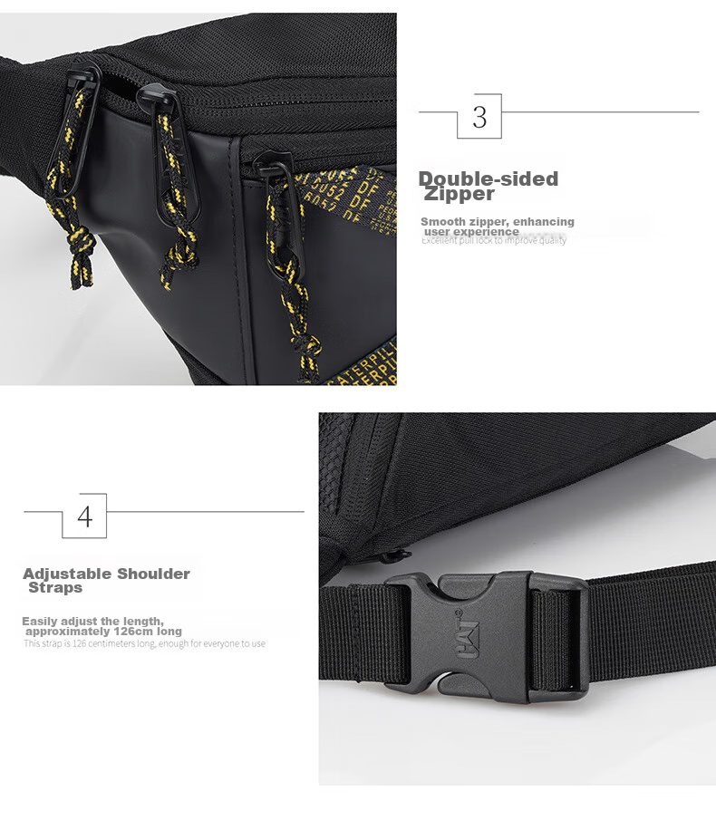 CAT Waist Bag, Lightweight Chest Bag, Crossbody Bag, Phone Pouch, PU Trendy IPad Bag, Outdoor Sports Bag for Men And Women, Black 84050 7
