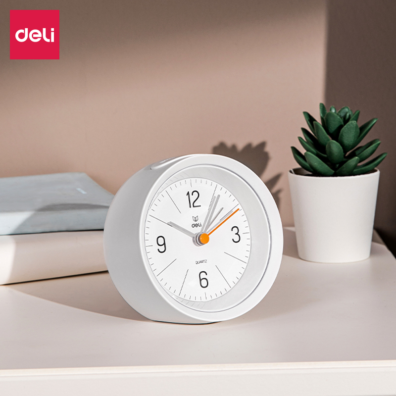 Deli Simple Buzzer Gradual Alarm Clock, Low Noise Student Alarm with Soft Lighting, Family And Office Alarm Clock, White LE300-WH Back-To Gift