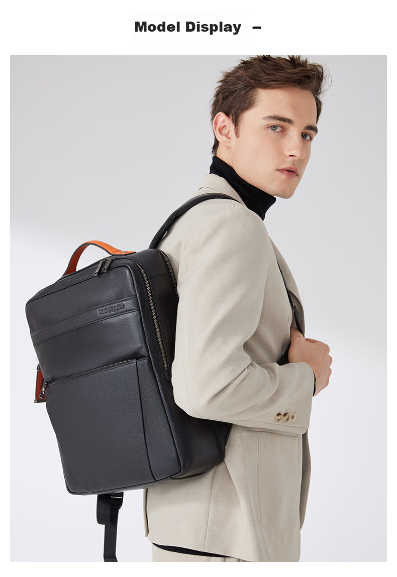 Hush Puppies Leather Backpack for Men, Top-Grain Cowhide Laptop Bag, 14-Inch Business Casual Travel Backpack, Birthday Gift 2
